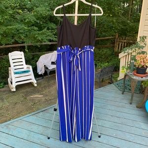 NWT Francesca's blue stripe jumpsuit